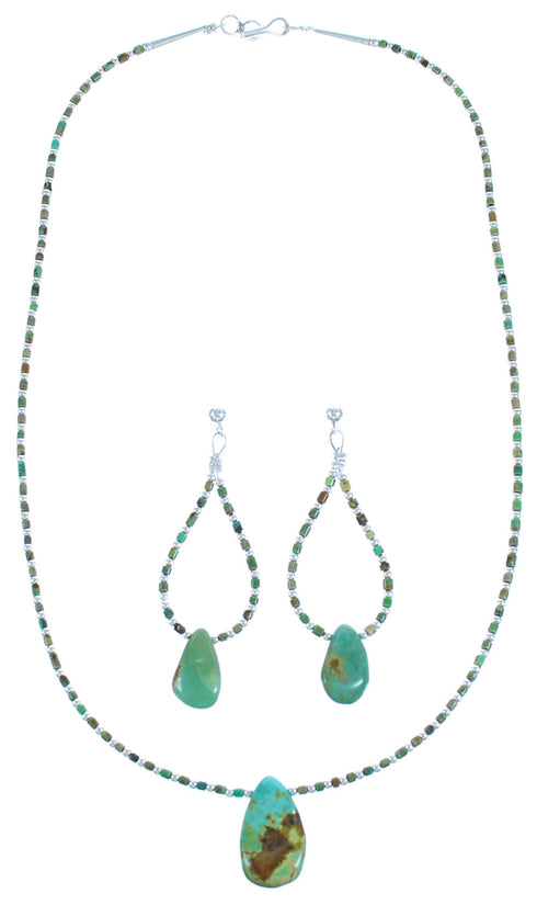 Sterling Silver Santo Domingo Turquoise Bead Necklace And Earrings Set BX116383